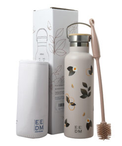 EEDM Gourde isotherme en acier inoxydable 600ml Bouteille d'eau en inox à Double Paroi Gourde sans BPA Etanche Bidon Anti Fuite pour Enfant et Adulte Gym,Sport,école brosse,sac fourni (Café fleuri)