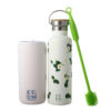 EEDM Gourde isotherme en acier inoxydable 600ml Bouteille d'eau en inox à Double Paroi Gourde sans BPA Etanche Bidon Anti Fuite pour Enfant et Adulte Gym,Sport,école brosse,sac fourni (Vert fleuri)