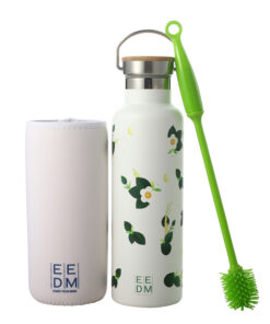 EEDM Gourde isotherme en acier inoxydable 600ml Bouteille d'eau en inox à Double Paroi Gourde sans BPA Etanche Bidon Anti Fuite pour Enfant et Adulte Gym,Sport,école brosse,sac fourni (Vert fleuri)